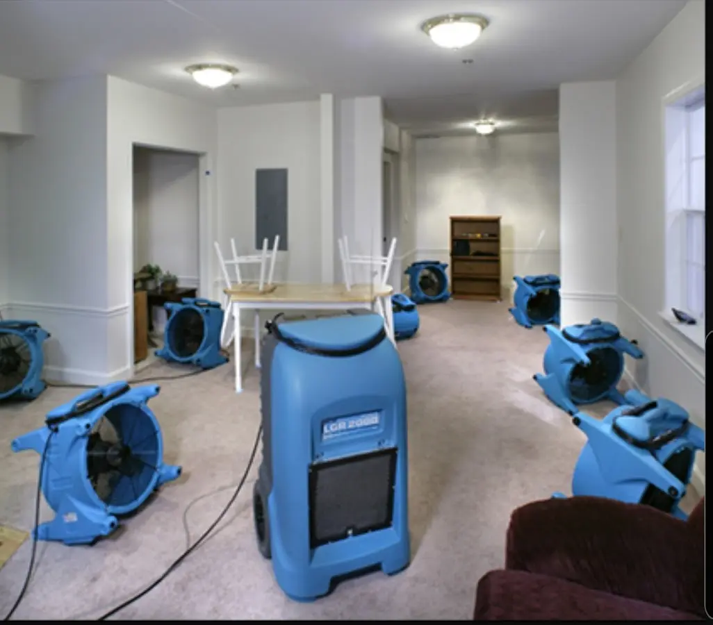 Air movers and dehumidifier setup for Water Extraction & Removal in Prairie Grove